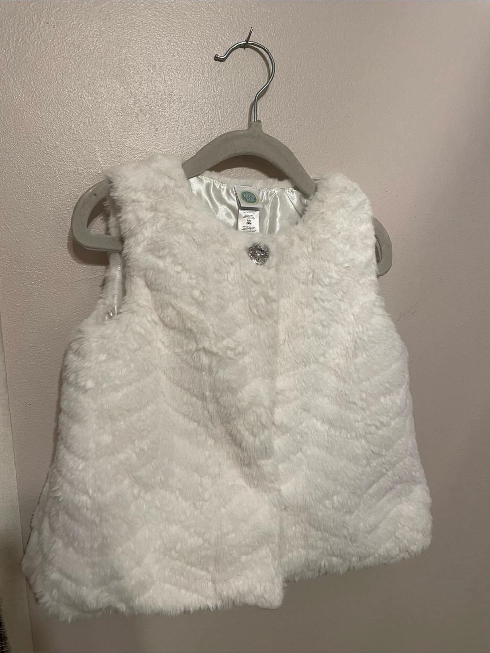 Little Me White Faux Fur Girls' Vest with Sparkle Button